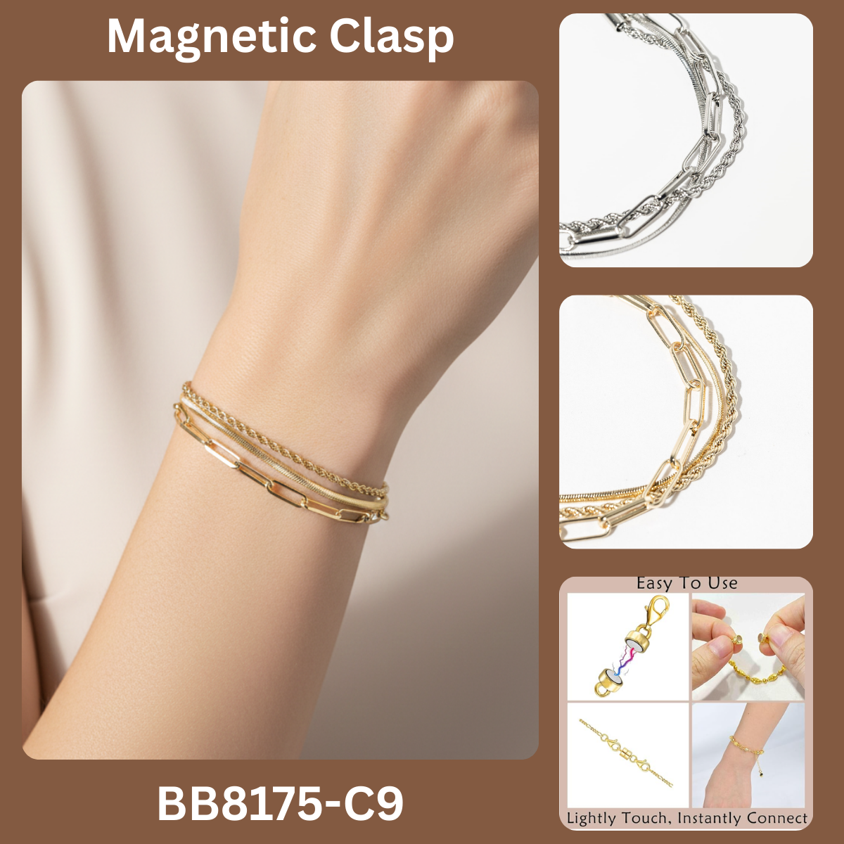 3-in-1 Layered Chain Bracelet with Easy Magnetic Clasp