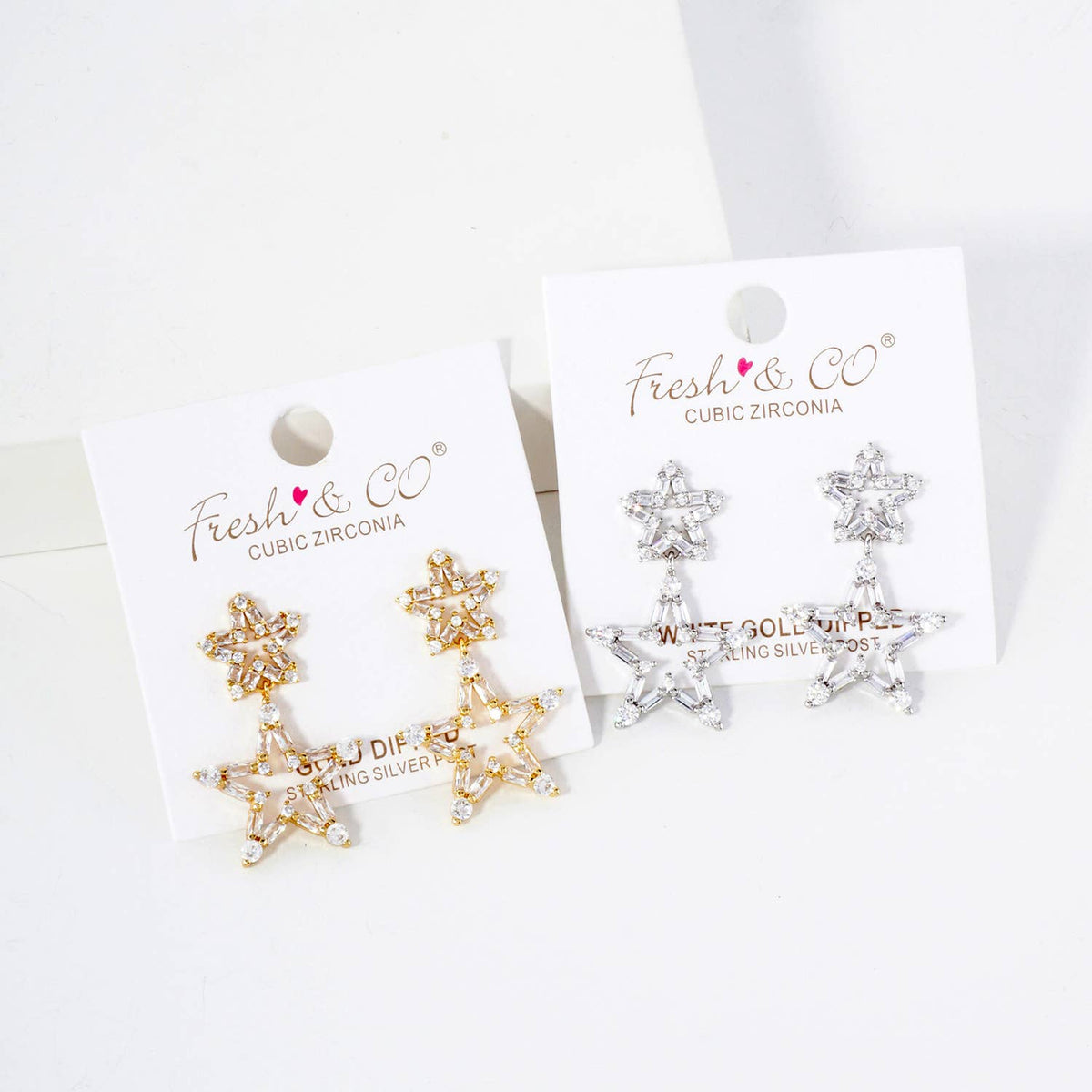 CZ-Studded Dangling Stars 18K-Gold-Dipped Brass Earrings