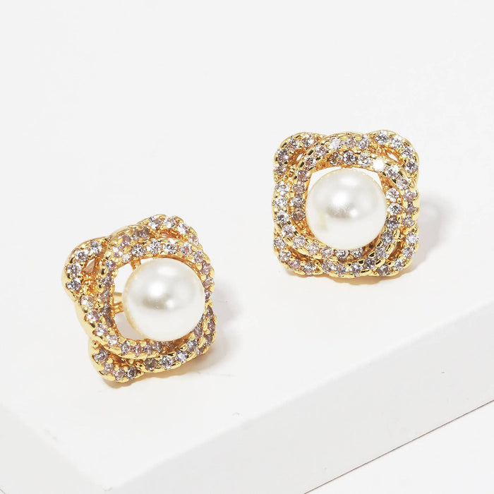 Gold Freshwater Pearl Rose Flower Earrings