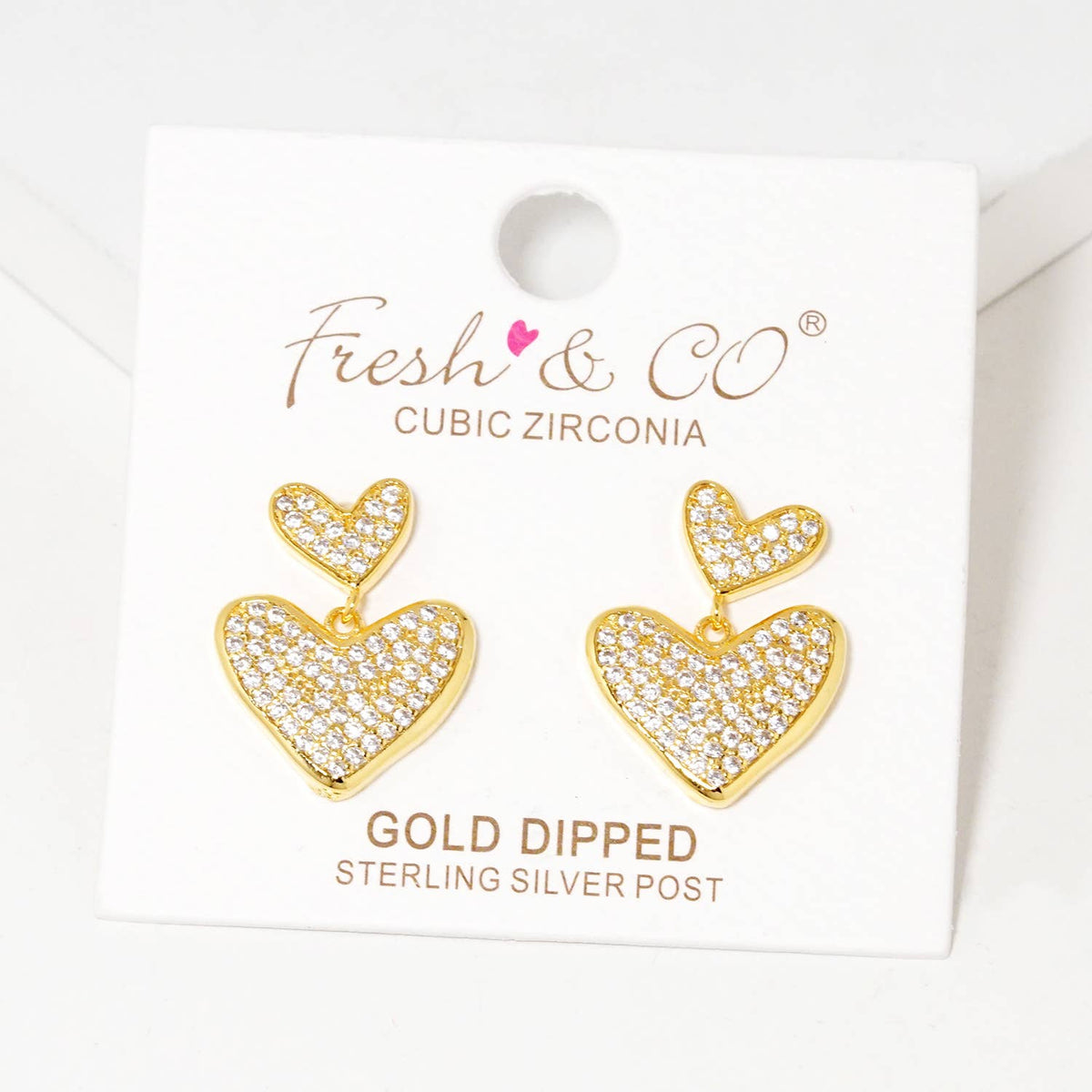 Dainty Pave Double Heart Statement Earrings