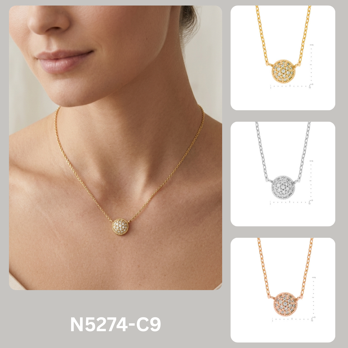 Pave Disco Ball Disc Pendant Necklace