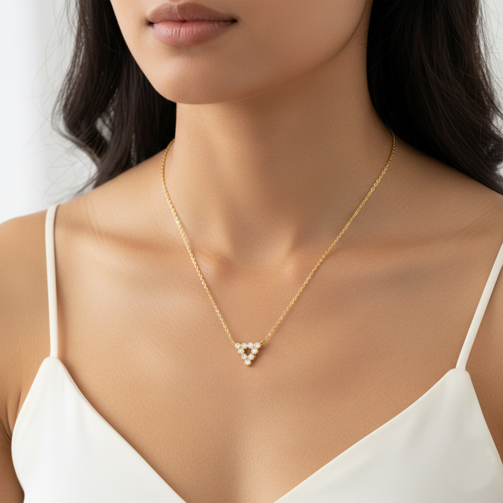 Open Triangle Pave Charm Necklace
