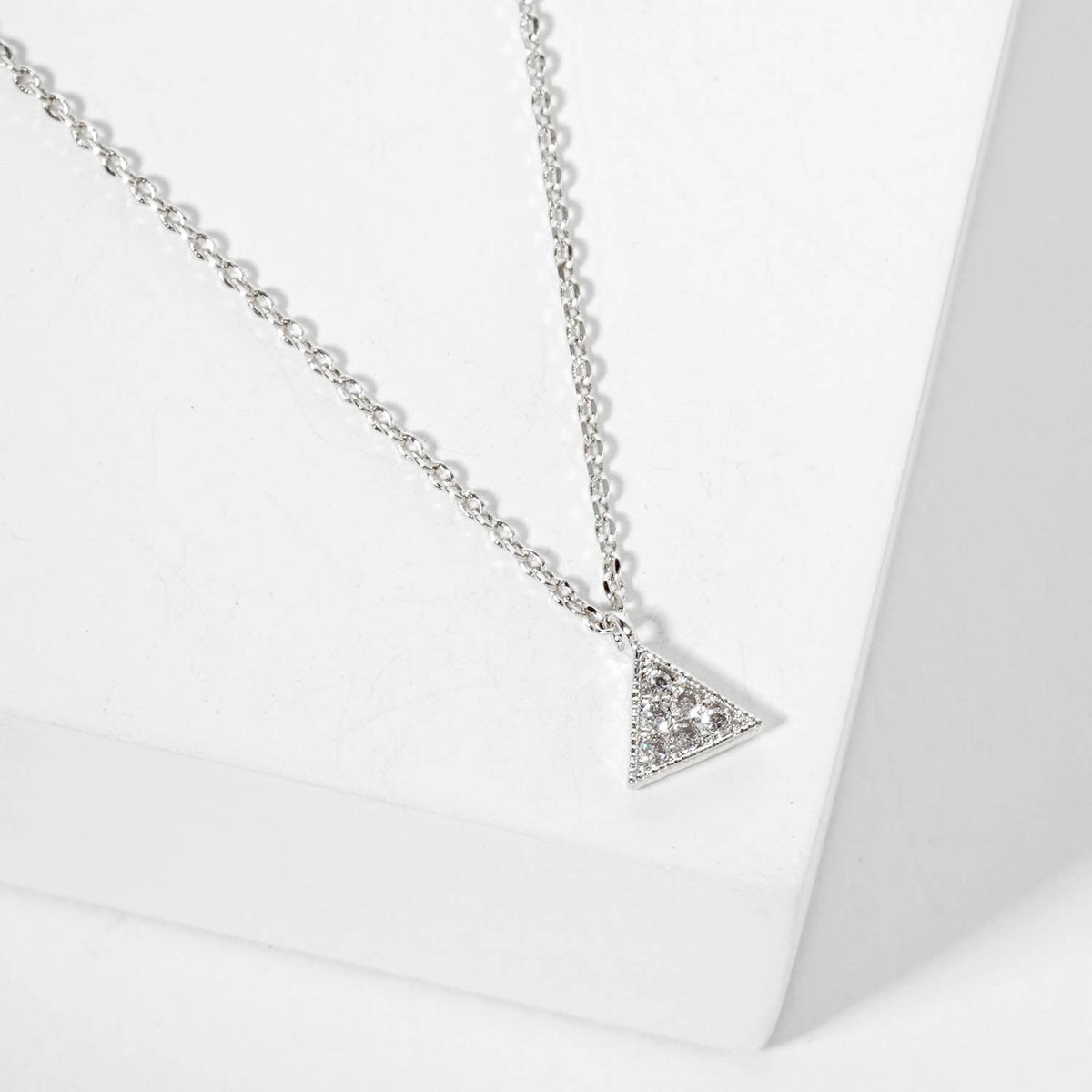 Pave CZ Triangle Pendant Necklace