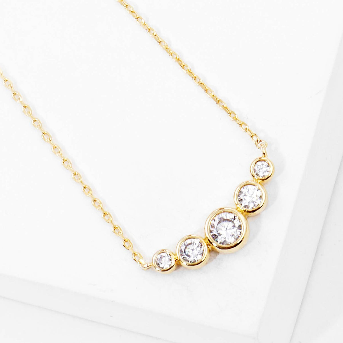 Graduated Five-Stone Bezel CZ Curve Necklace
