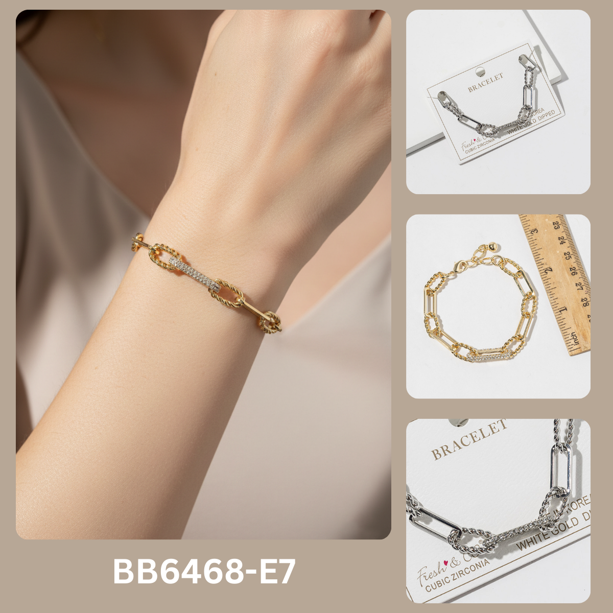 Mixed Texture Cubic Zirconia Link Bracelet