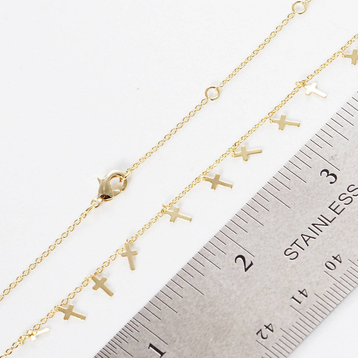 Gold Plated Chain w/ Dangling Crosses Necklace