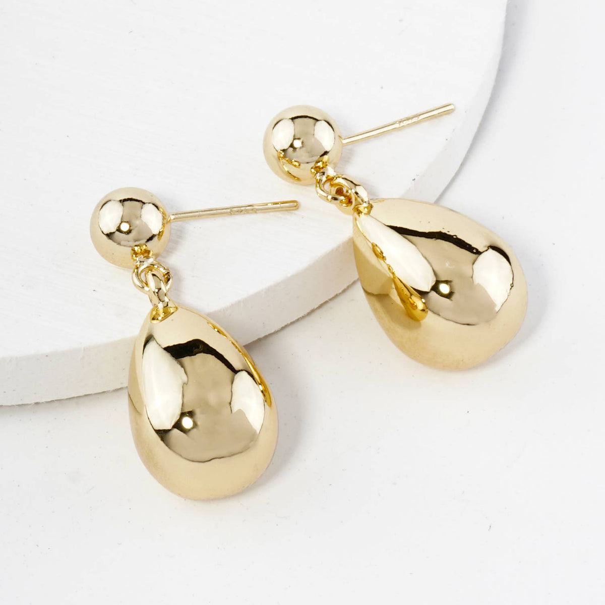 Small Puffy Teardrop Drop Dangle Post Earrings / 18K Gold