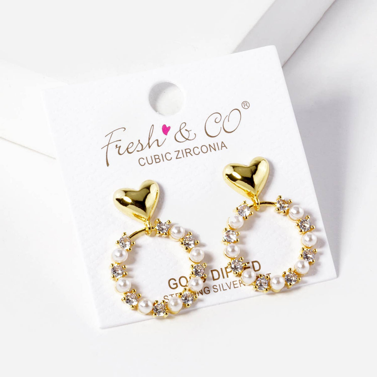 Heart and Pearl Pave Hoop Earrings