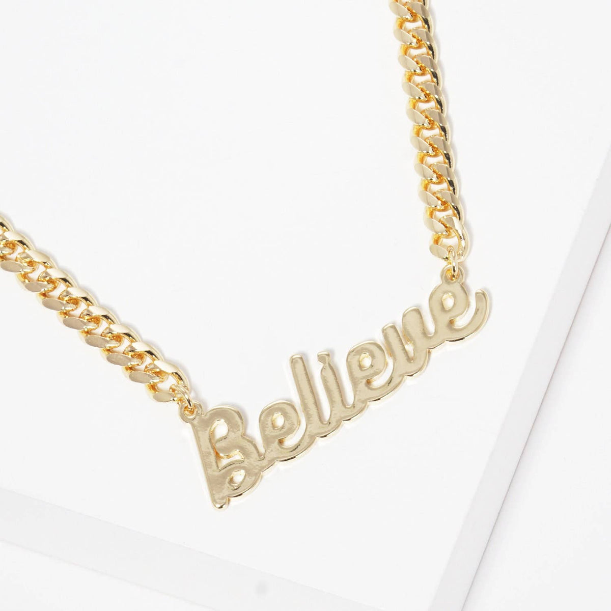 Gold Plated Cuban Link BELIEVE Necklace