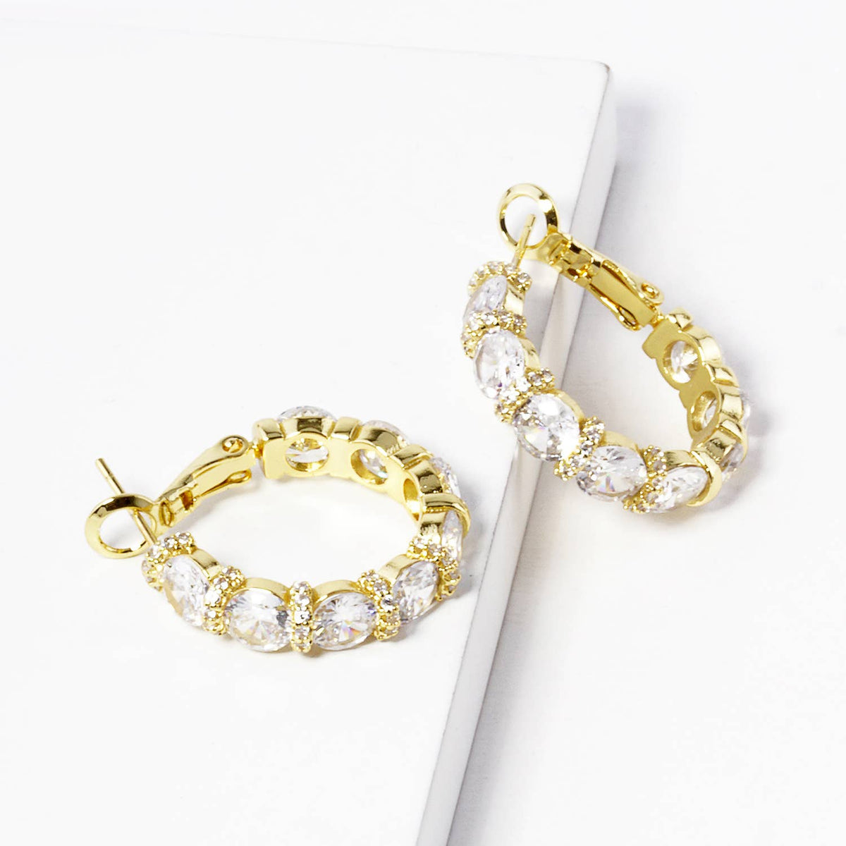 Dainty Cubic Zirconia Oval Halo Huggie Hoop Earrings