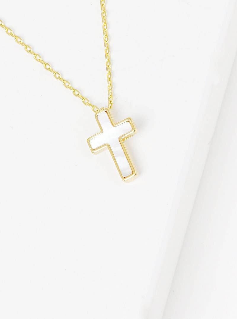 White Shelled Cross Necklace