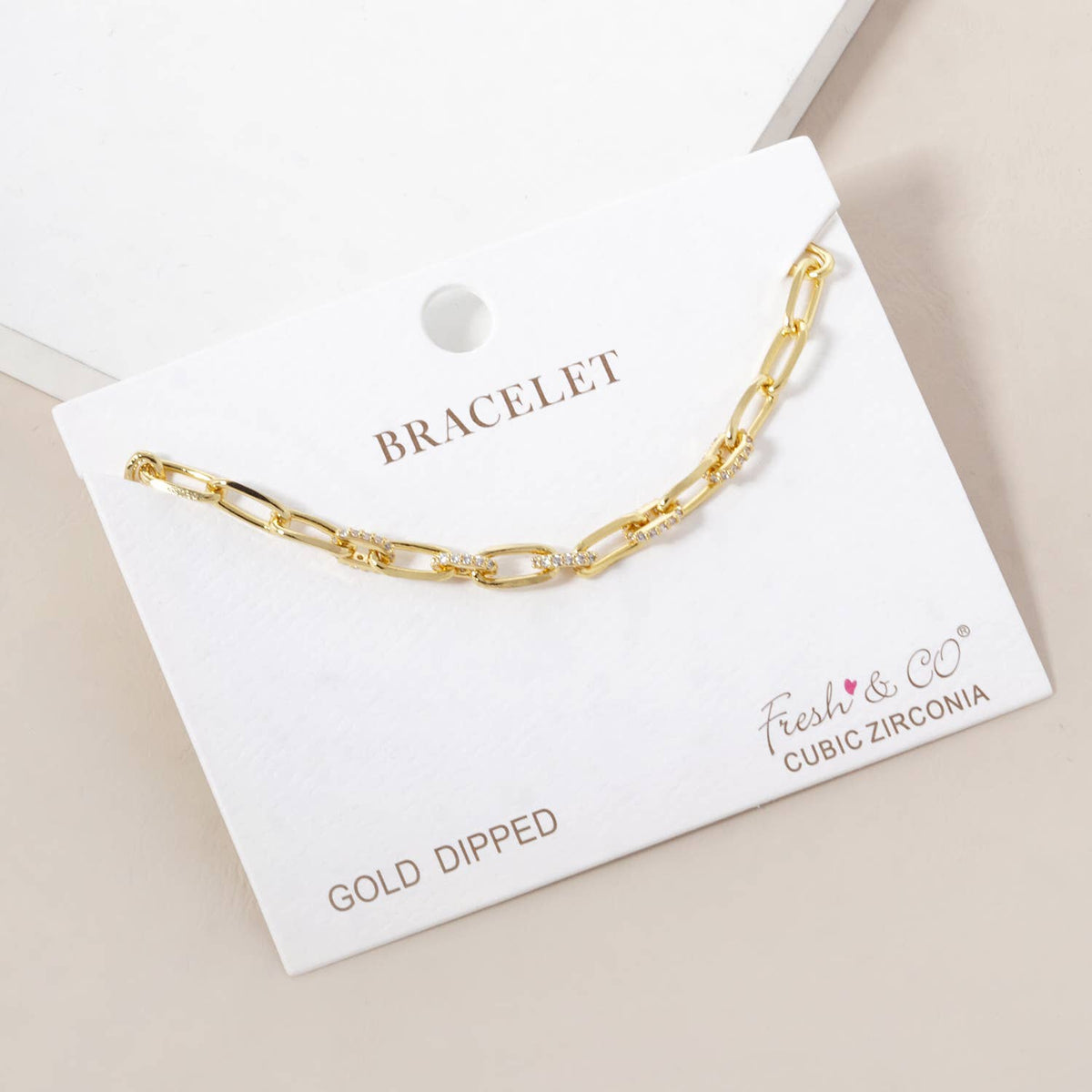 CZ Pave U-Link Paperclip Bracelet