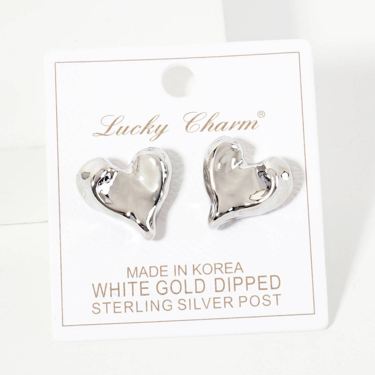 Polished Brass Hand-Pressed Button Heart Stud Earrings