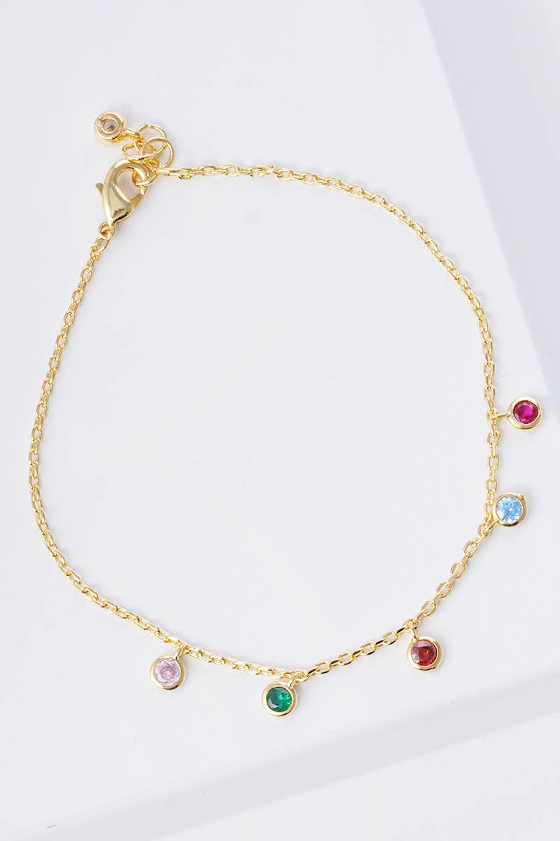 Bezel Cubic Zirconia Station Dangle Bracelet