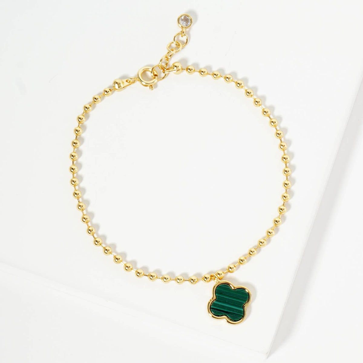 Minimalist Beaded Clover Charm Bracelet