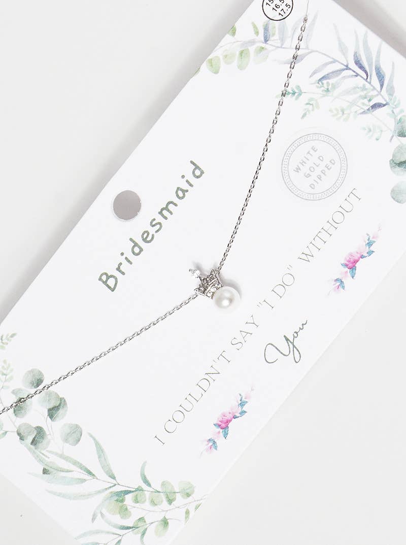 Bridesmaid Pearl Crown Pendant Necklace