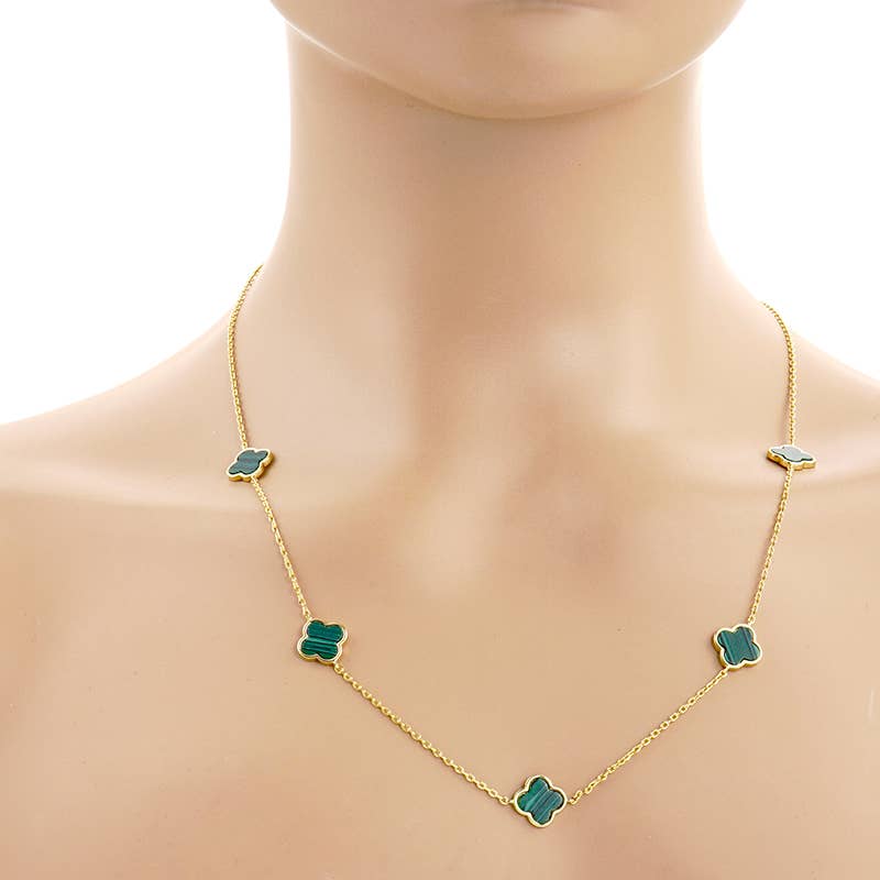 5 Semi-Precious Quatrefoil Pendant 24 Inch Long Station