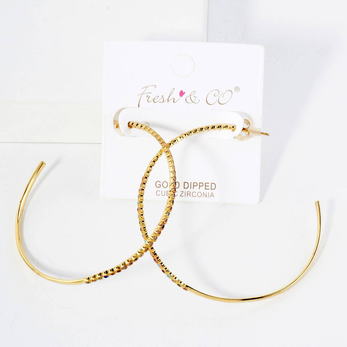 60mm Hoop Earrings with Half CZ Stone Accents Earring.