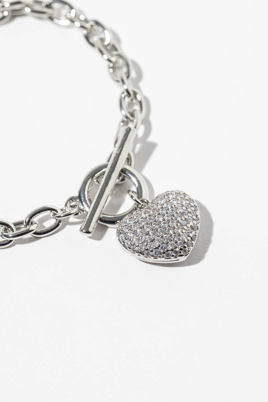 Pavé Cubic Zirconia Heart Toggle Bracelet