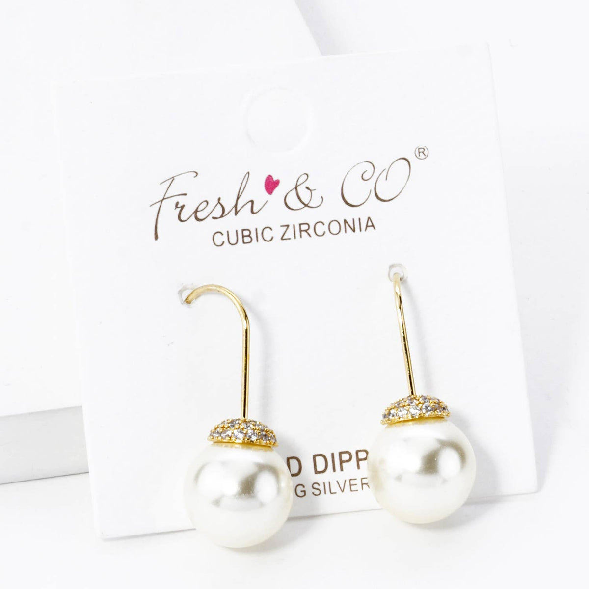 18K GOLD DIPPED CUBIC ZIRCONIA PAVE 10MM PEARL DROP EARRINGS