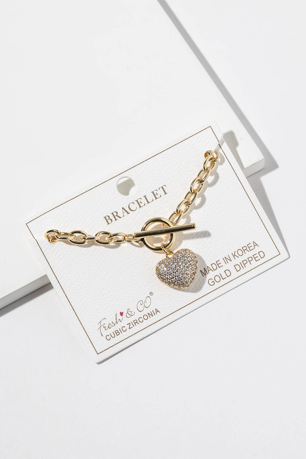 Pavé Cubic Zirconia Heart Toggle Bracelet