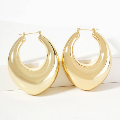Polished Brass Hollow Tapered Round Tube Hoop Earrings