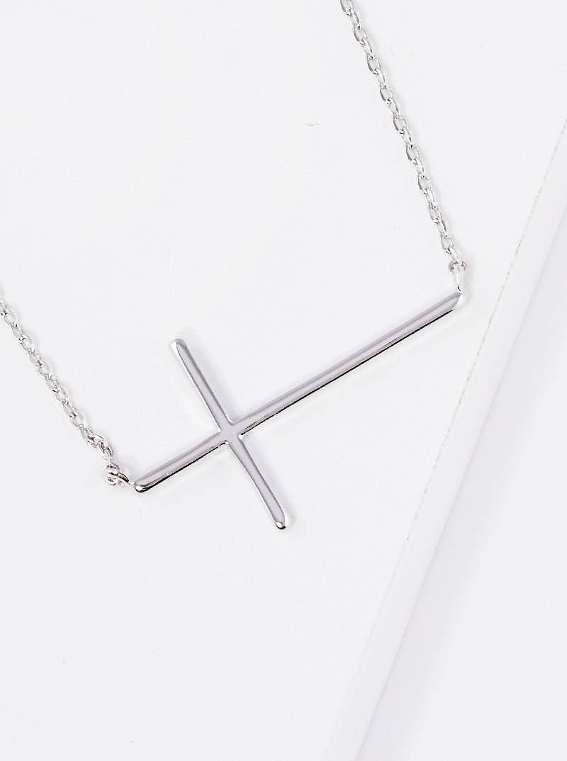 Gold Plated Sideway Christian Cross Necklace