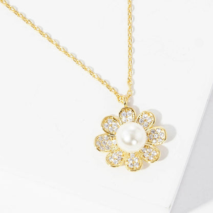 Gold Plated Freshwater Pearl Sunflower Necklace
