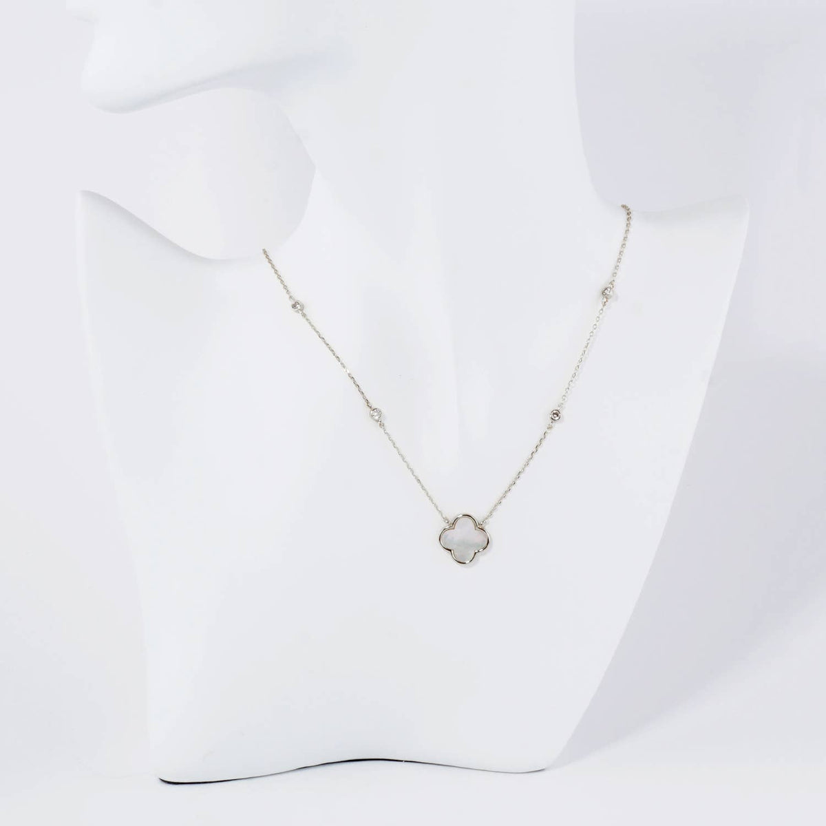 13mm Quatrefoil Pendant CZ Stone Chain Necklace / 18K Gold