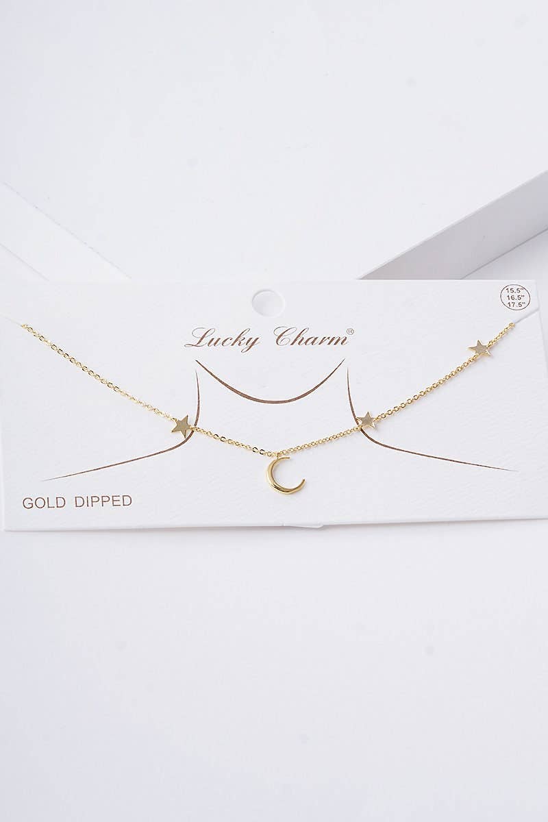 Gold Moon and Stars Hanging Necklace