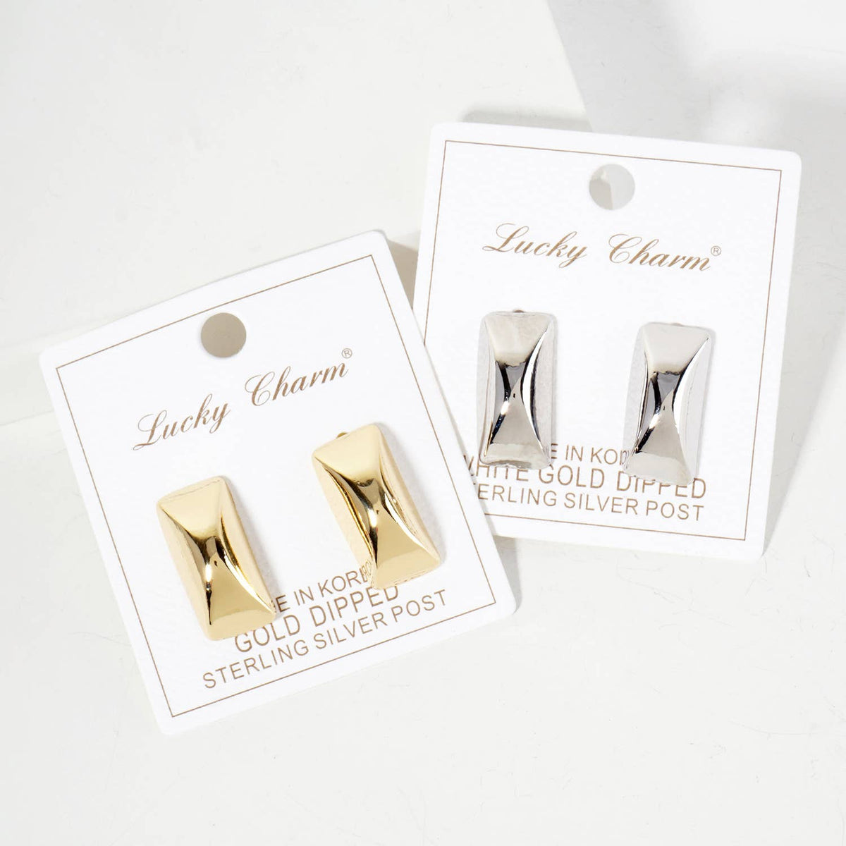 Rectangle with Center Corner 18K-Gold-Dipped Stud Earrings