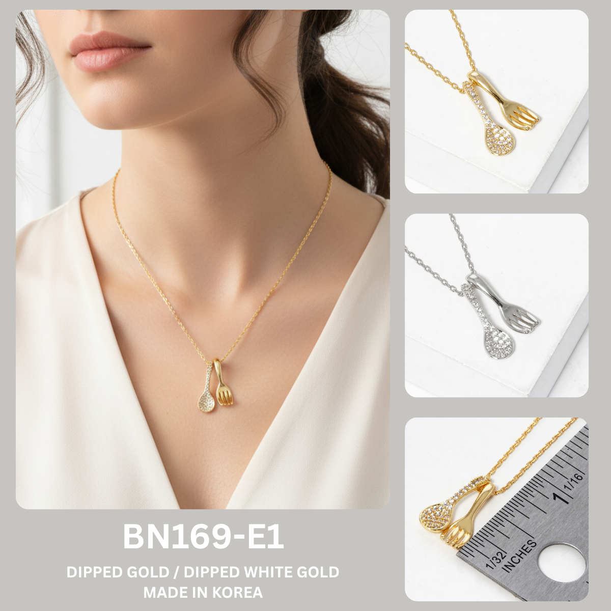 Minimalist Dipped Gold Spoon and Fork Charm Necklace