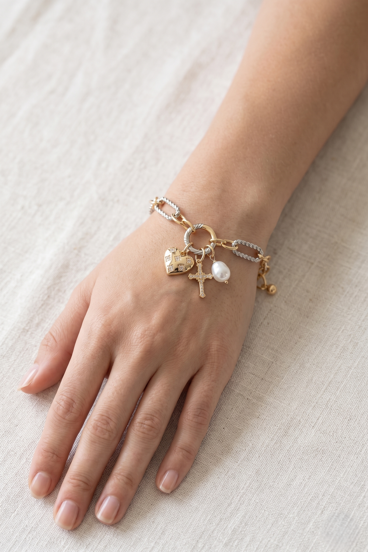Two-Tone Dipped Gold & White Gold Charm Bracelet