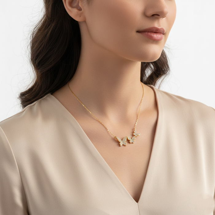 Triple Pavé Butterfly Statement Necklace