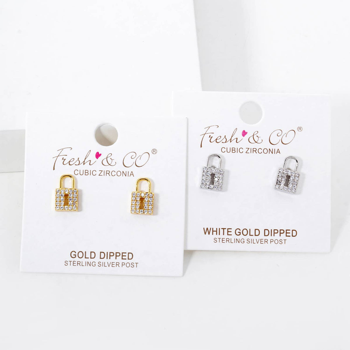 18K Gold Dipped CZ Pave Padlock Stud Earrings