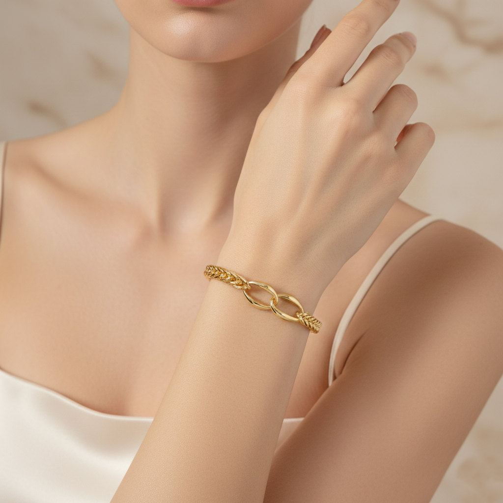 Mixed Texture Oval Link Bracelet