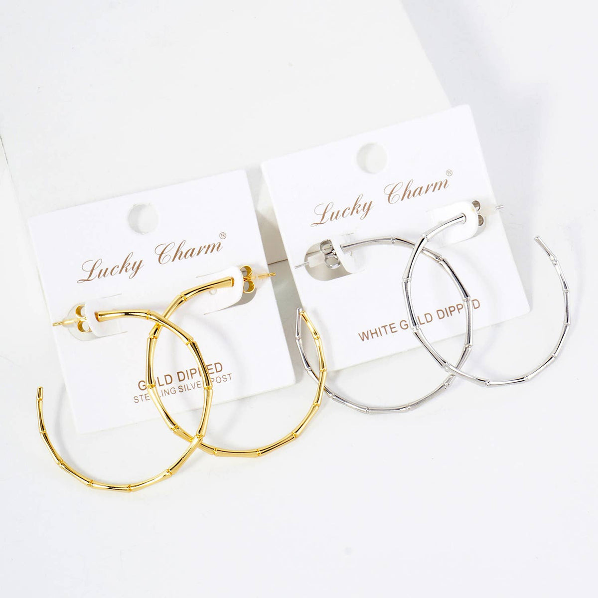 Polished Brass Delicate Bamboo Design 40mm Hoop Earrings