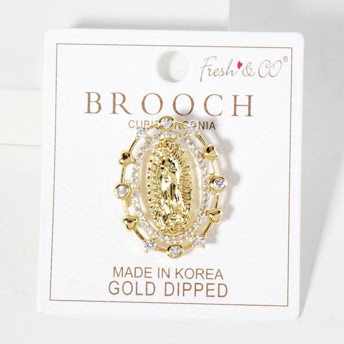 Cubic-Zirconia Virgin-Mary in Oval Frame Brooch