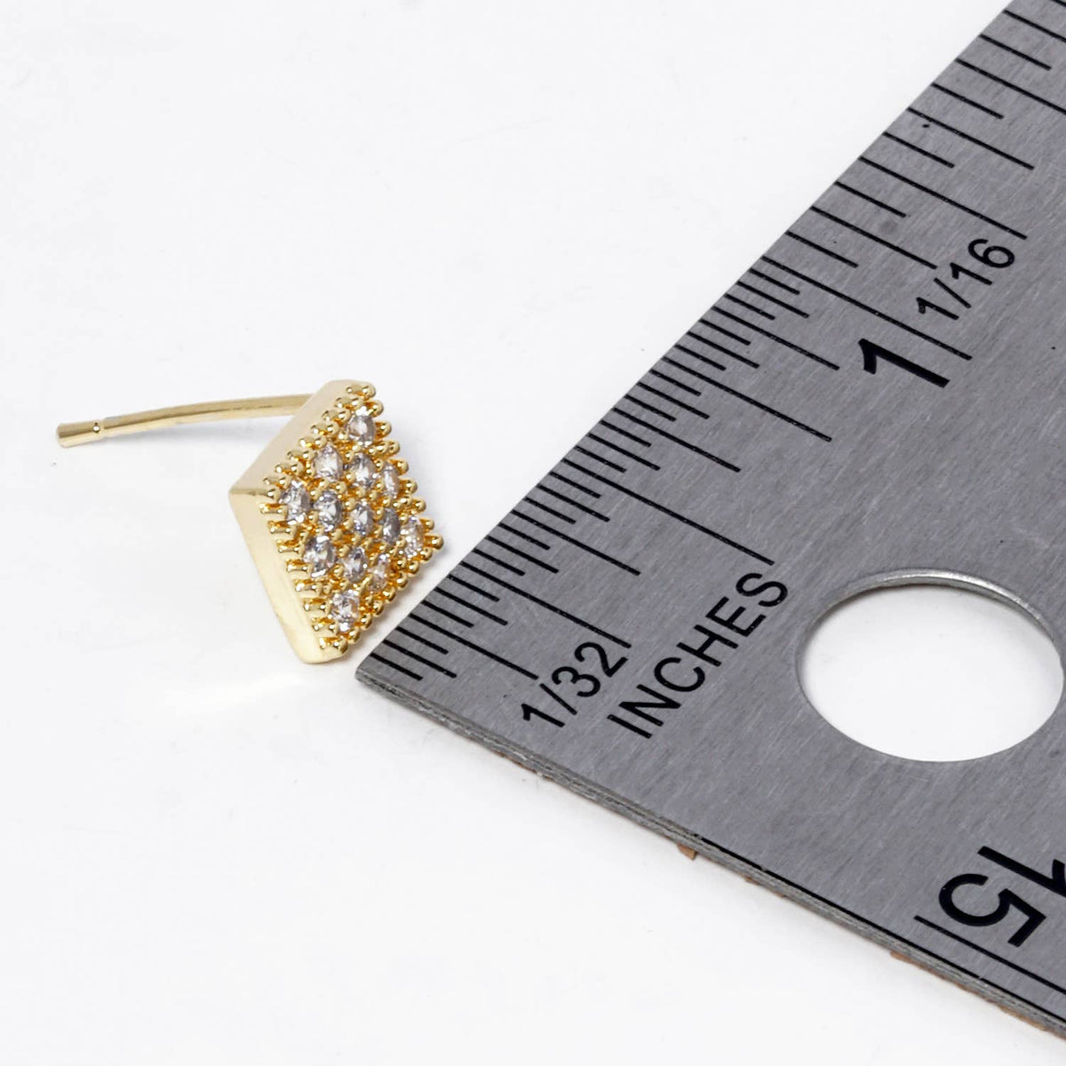 18K Gold Dipped CZ Pave Rhombus Stud Earrings
