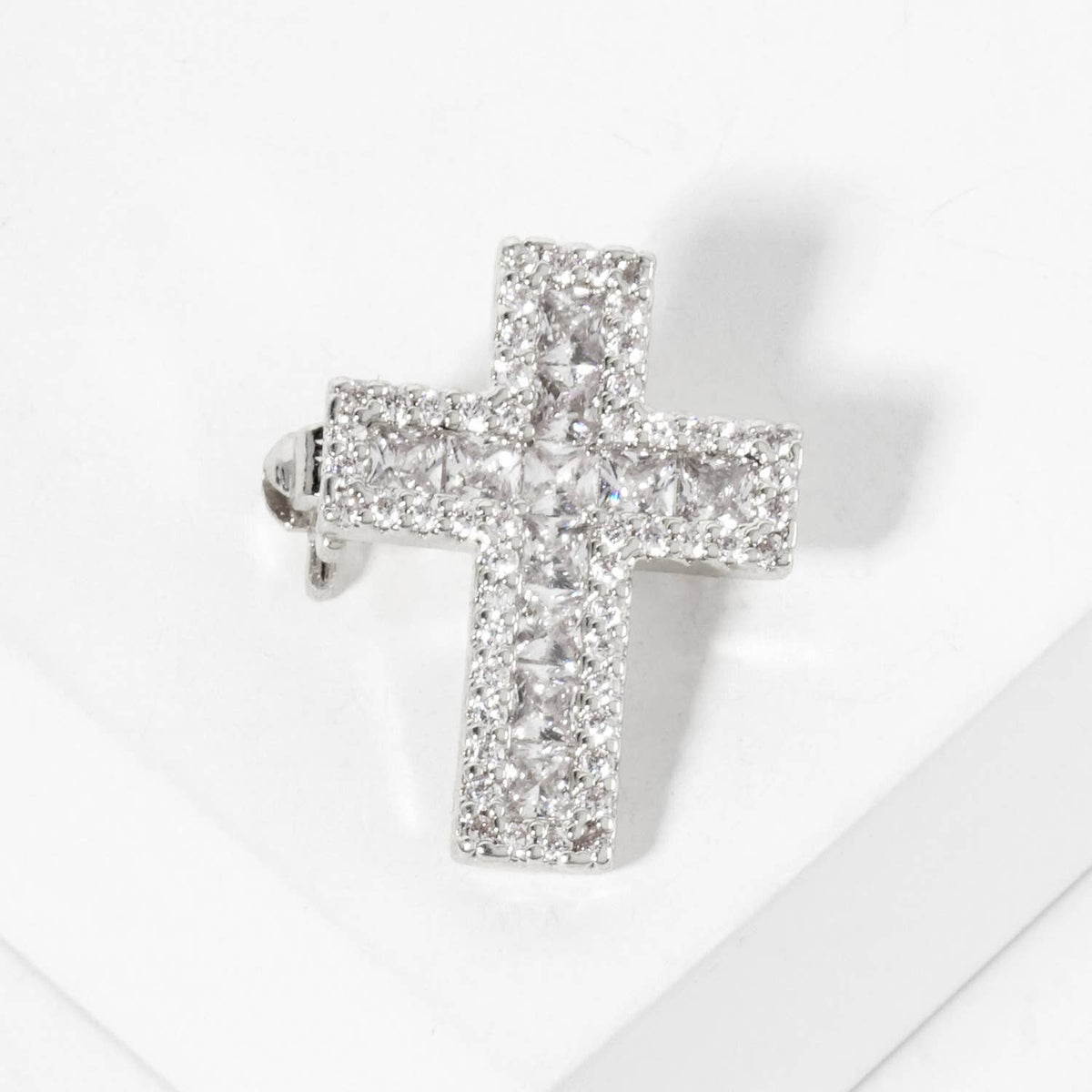 Square Cubic-Zirconia Stones Cross Brooch