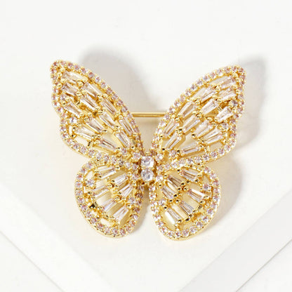 Butterfly Design 18K-Gold-Dipped Brass Brooch