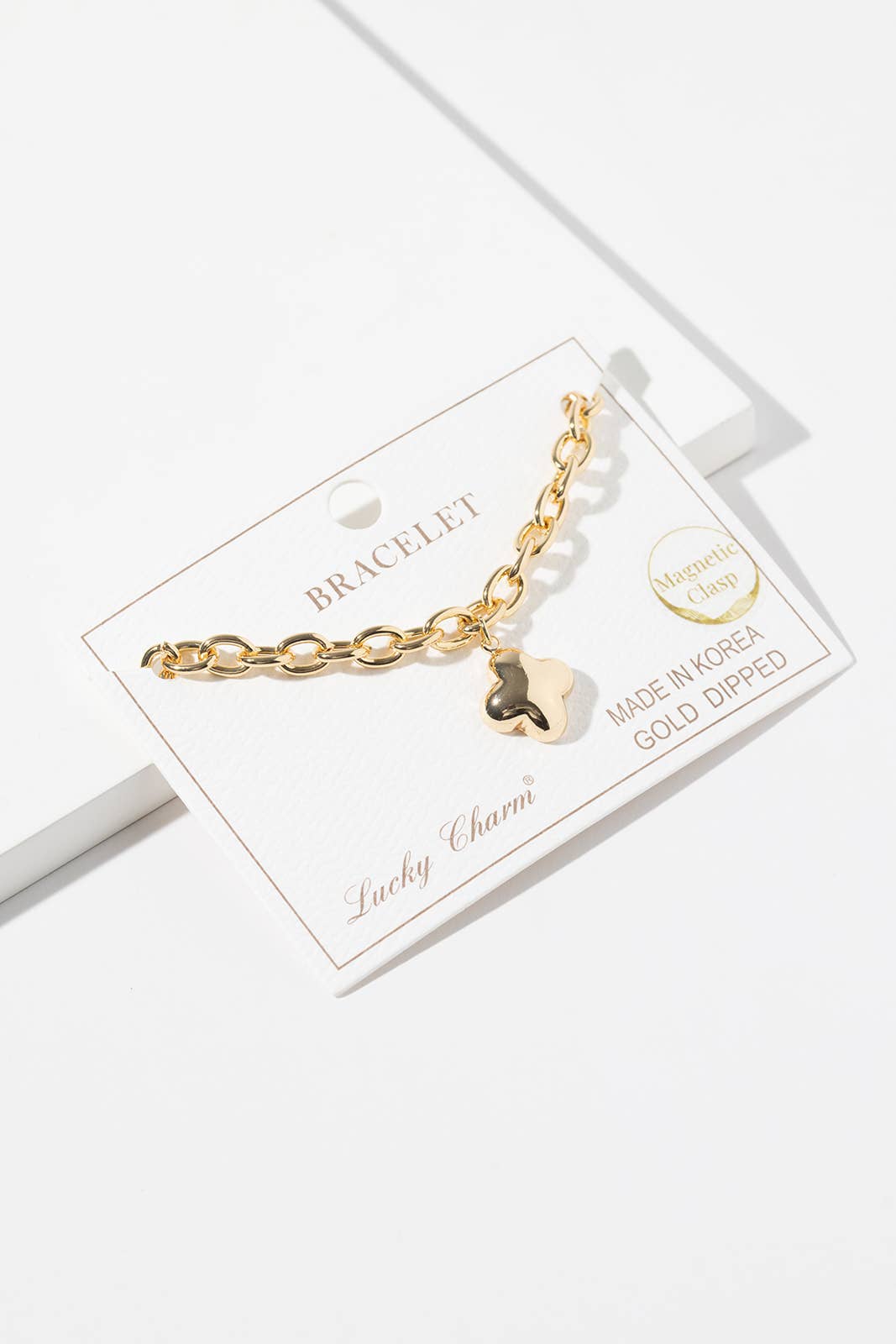 Minimalist Puffy Clover Charm Link Chain Bracelet