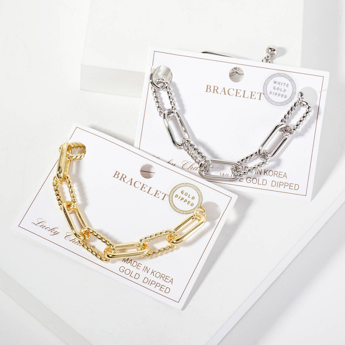 Mixed Texture Paperclip & Rope Chain Bracelet