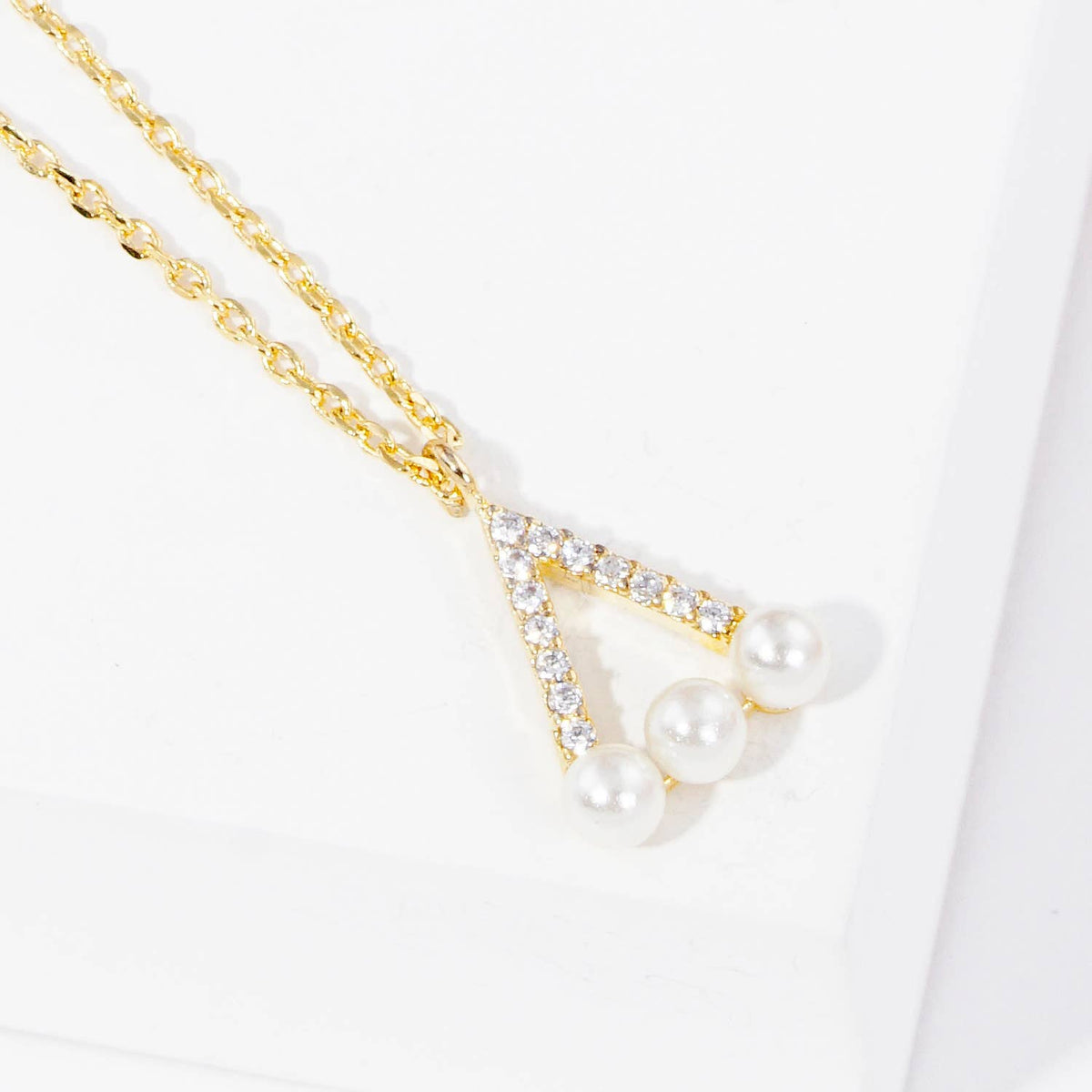 Bridesmaid Pearl & Pavé V-Triangle Pendant Necklace