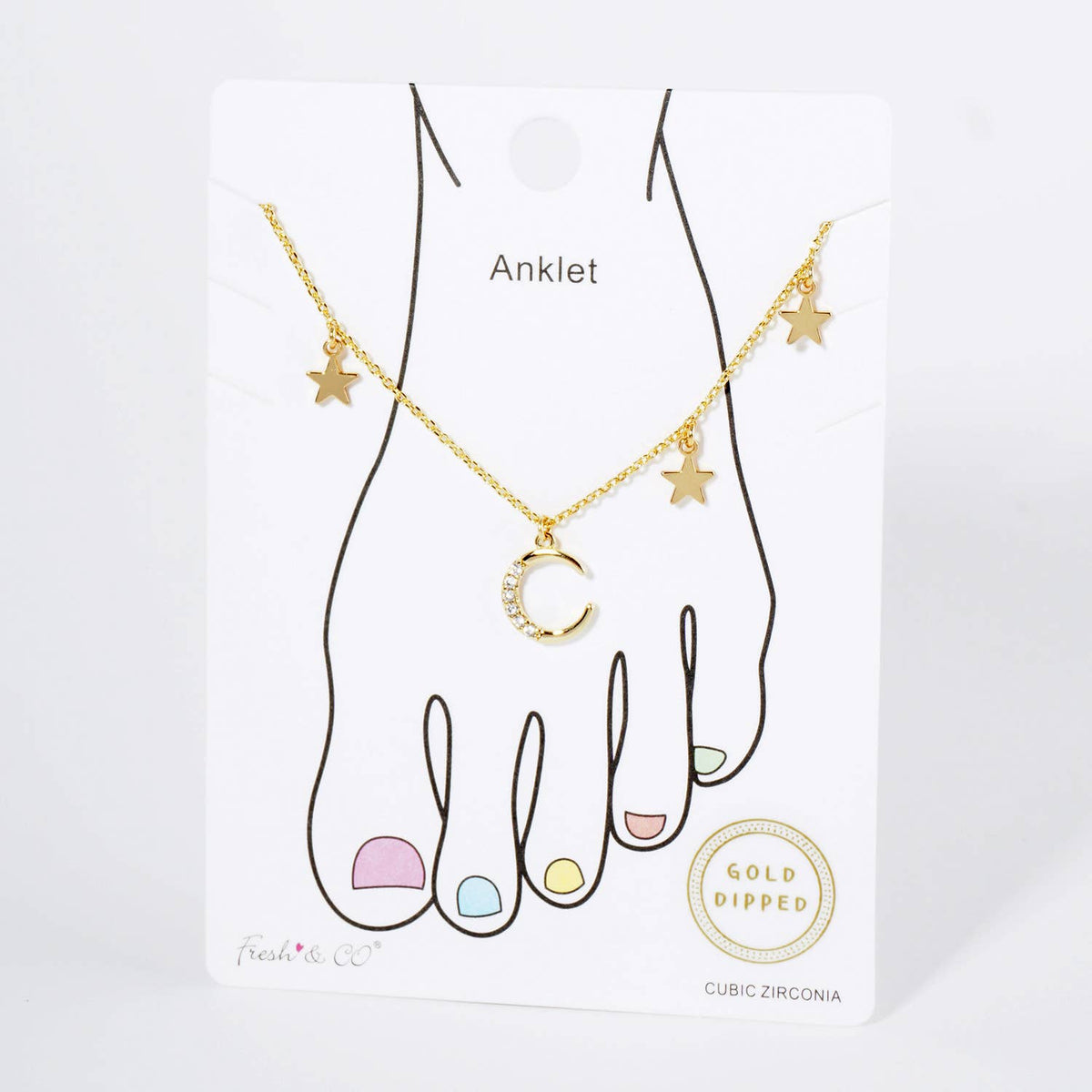 Celestial Moon and Star Cubic Zirconia Charm Anklet
