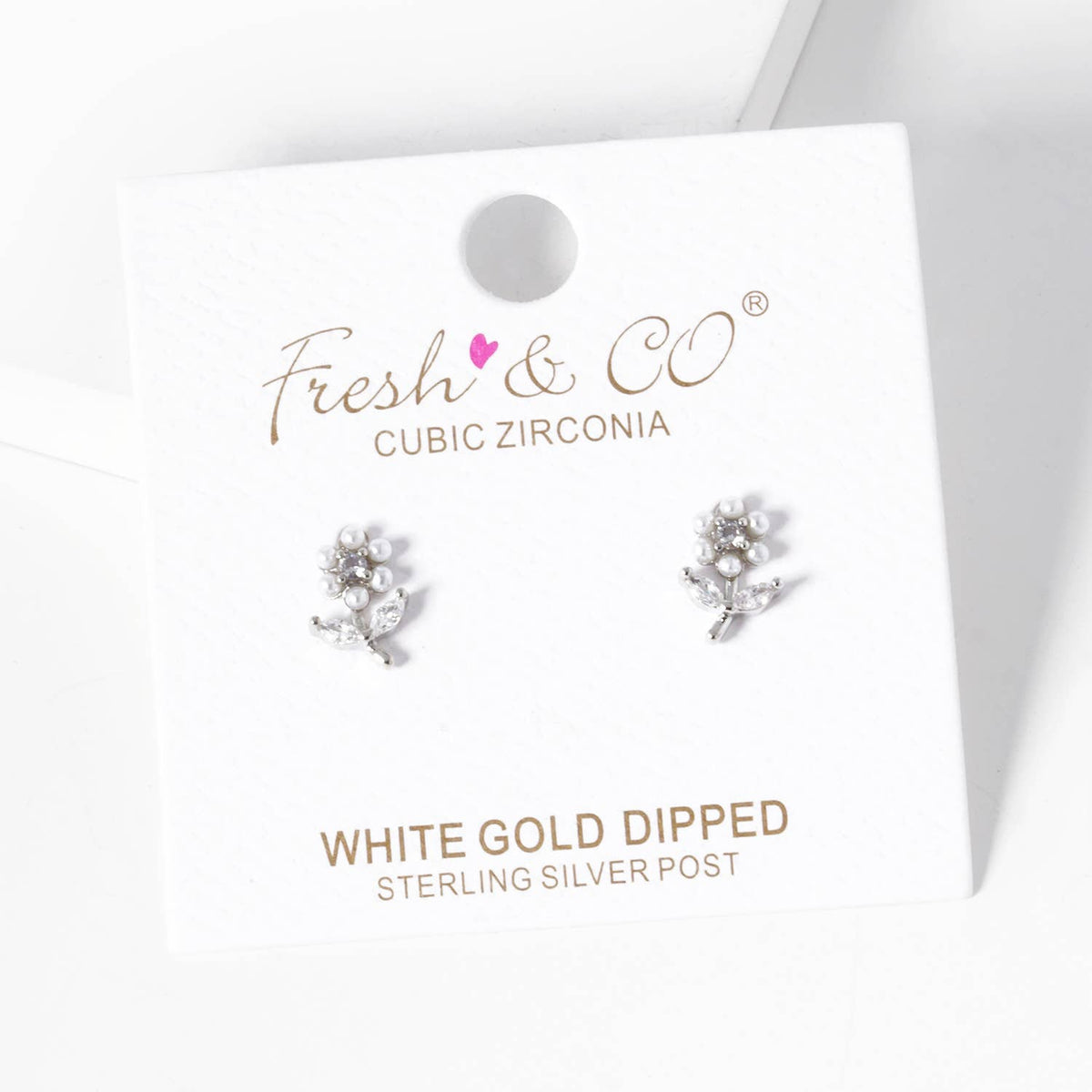 Dainty Flower CZ and Pearl Stud Earrings