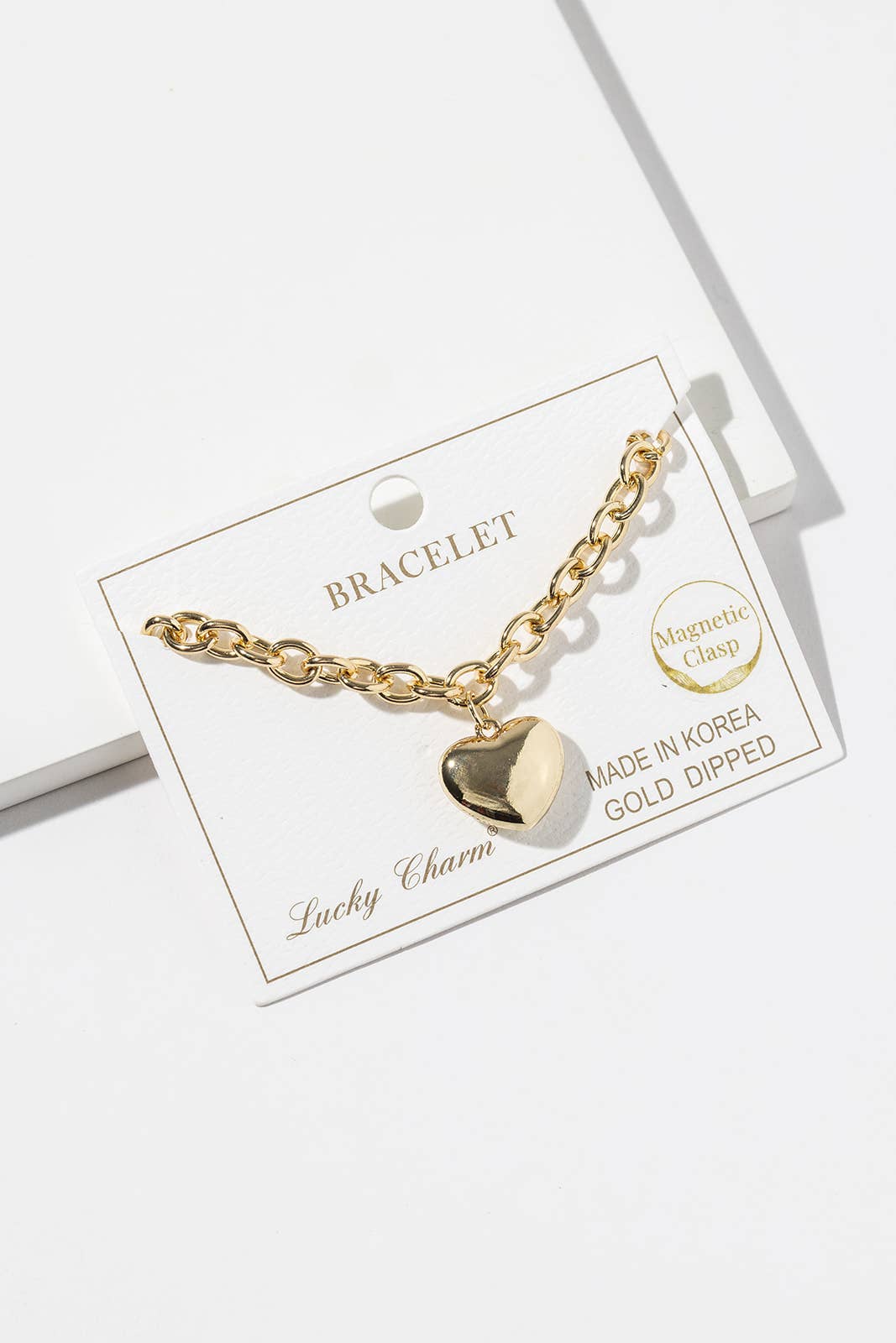 Puffed Heart Chunky Chain Bracelet with Easy Magnetic Clasp
