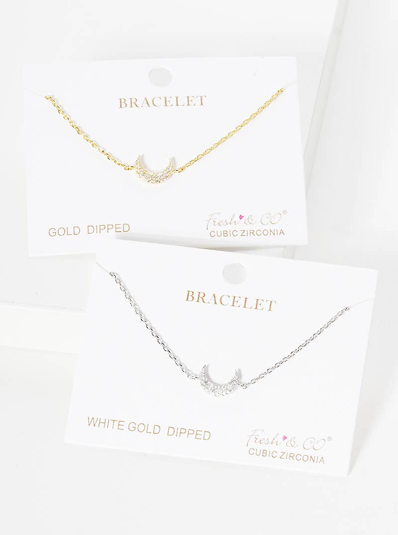 Dainty Pave Crescent Moon Chain Bracelet