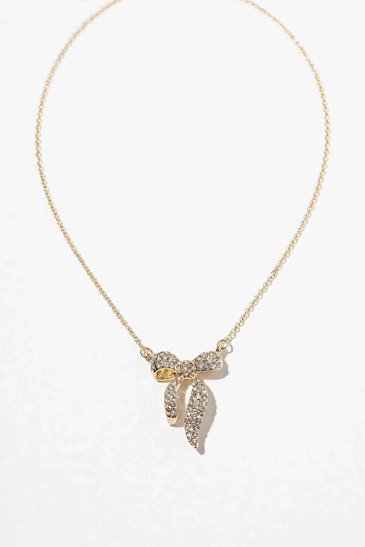 Crystal Ribbon Bow Pendant Necklace – 3D Sculpted Bow