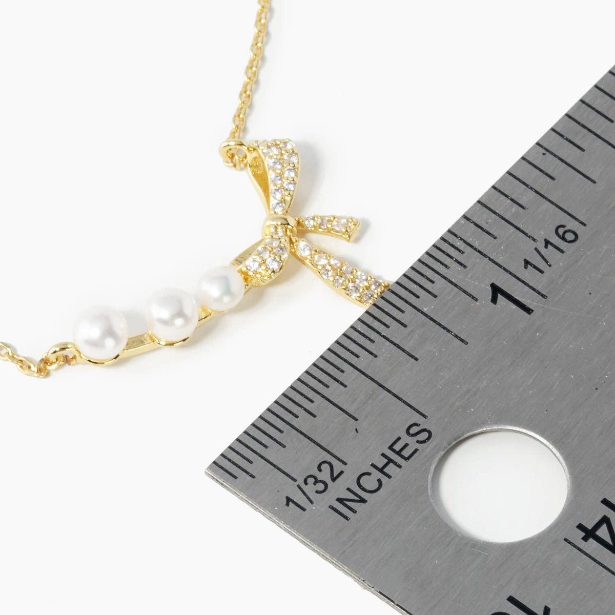 Dainty Crystal Bow and Pearl Bar Necklace
